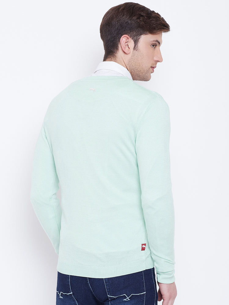 JUMP USA Men Teal Self Design Sweater - JUMP USA