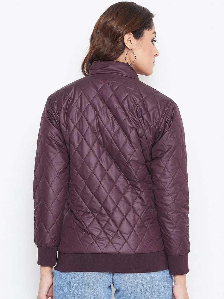 JUMP USA Women Wine Self Design Jacket - JUMP USA