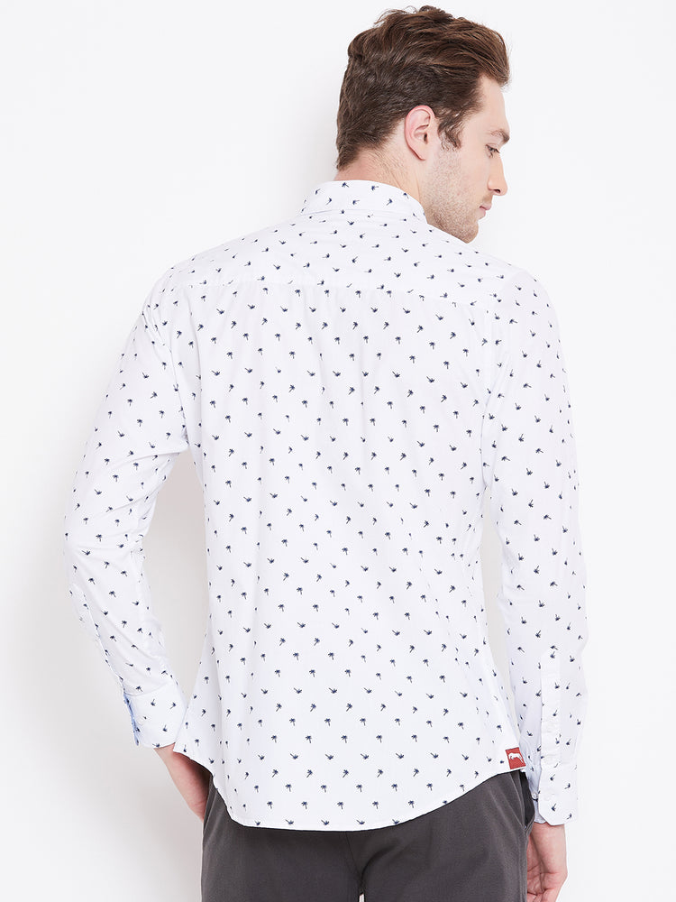 Men White Printed Casual Slim Fit Shirts - JUMP USA