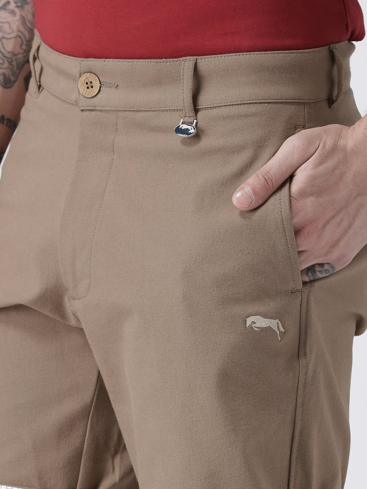 Men Brown Solid Chino Shorts - JUMP USA