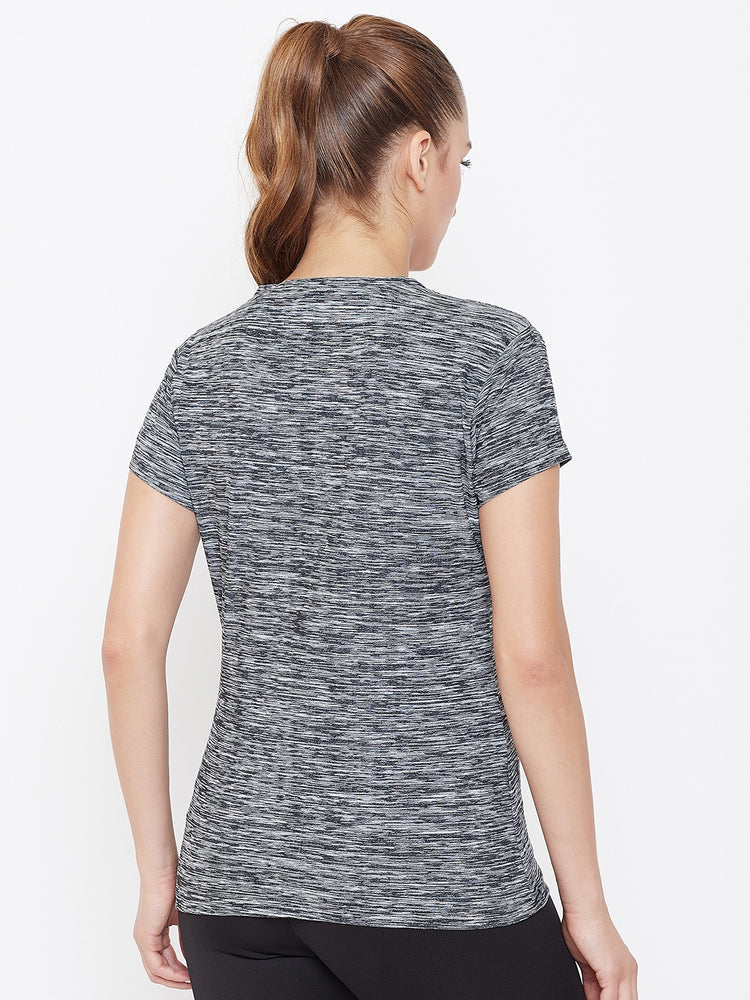 Women Black Solid Active Wear V Neck T-shirt - JUMP USA