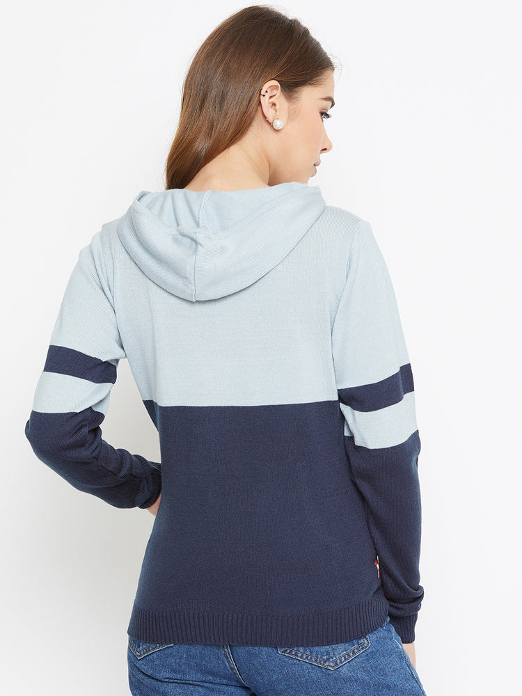 JUMP USA Women Blue Colourblocked Hooded Sweater - JUMP USA