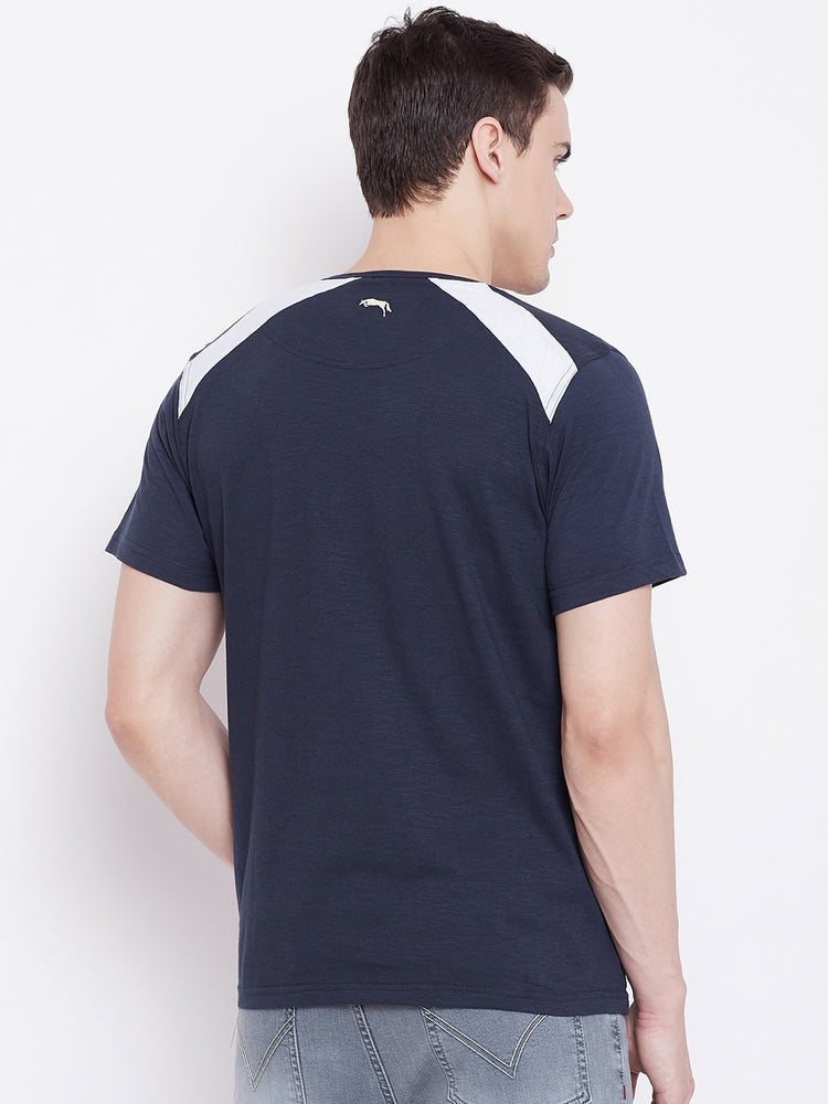 JUMP USA Men Navy Blue Solid Round Neck T-shirt - JUMP USA