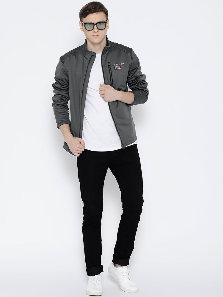 Men Charcoal Solid Jacket - JUMP USA