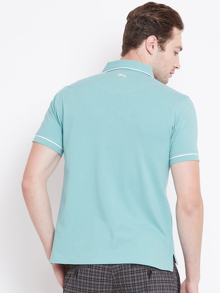 Men Blue Solid Casual Polo T-shirts - JUMP USA