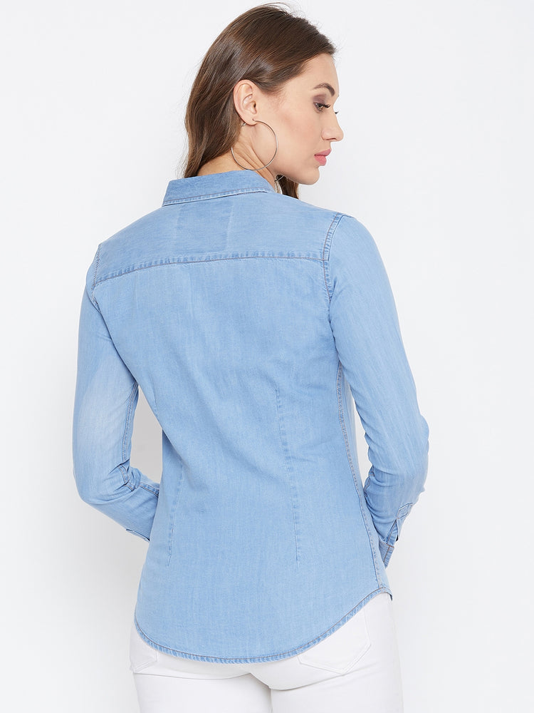 JUMP USA Women Regular Fit Blue Casual Denim Shirt - JUMP USA