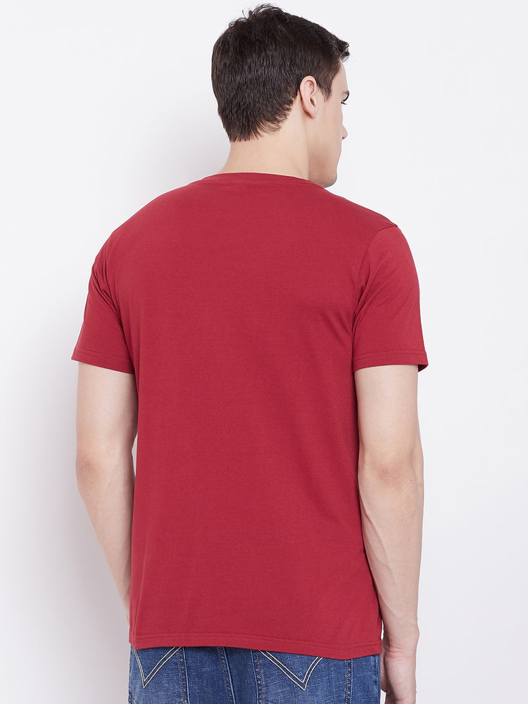 JUMP USA Men Red Solid Round Neck T-shirt - JUMP USA