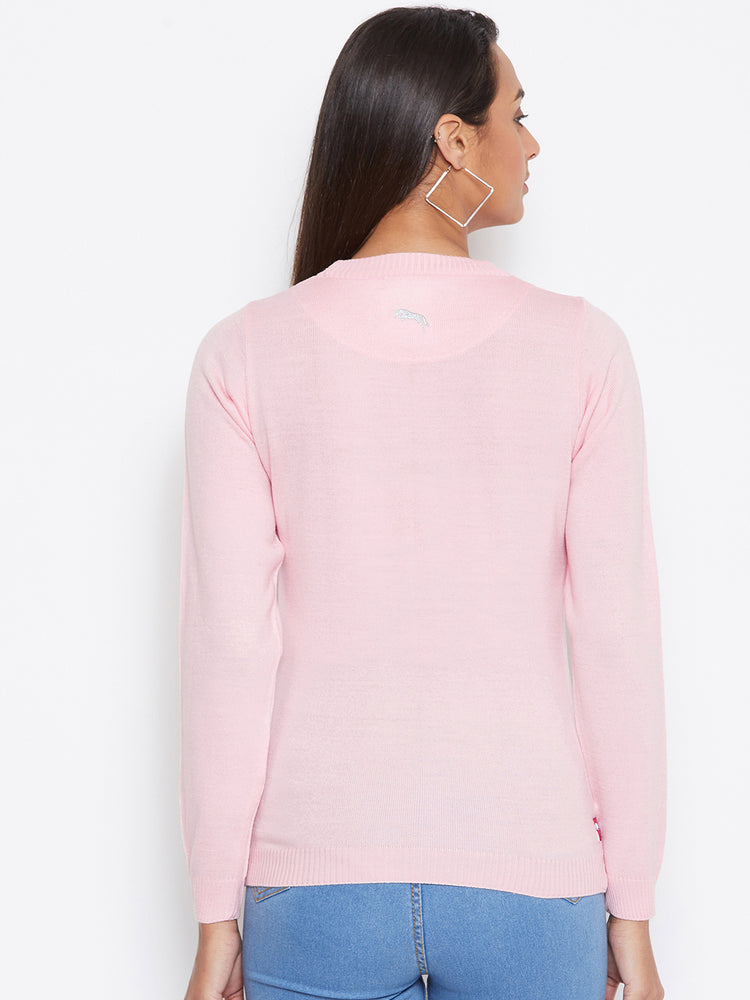 JUMP USA Women pink Self Design Casual Sweater - JUMP USA