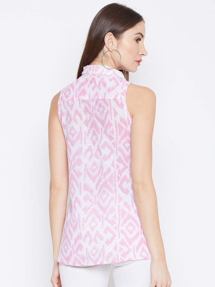 JUMP USA Women White & Pink Printed Casual Shirts - JUMP USA