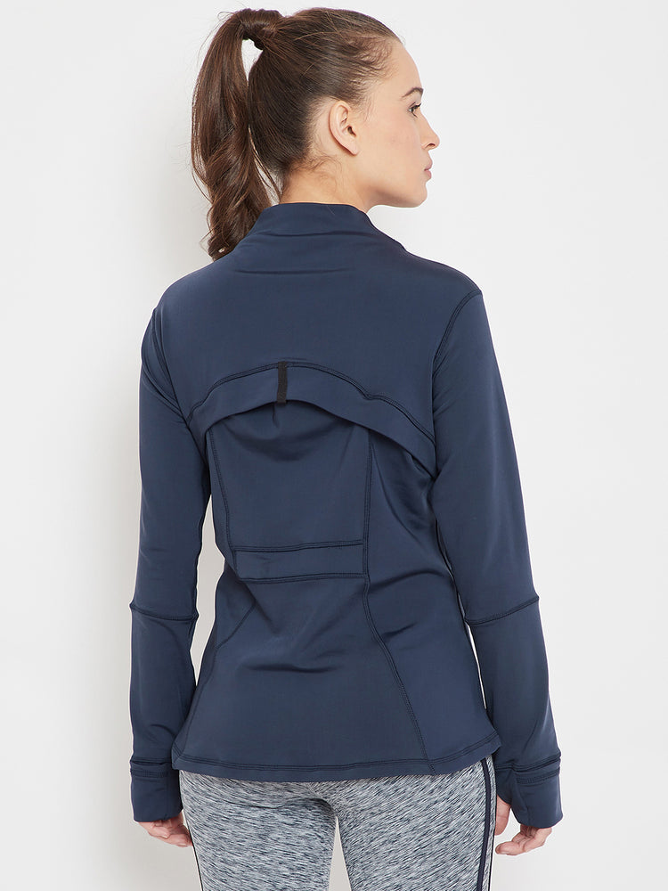 Women Sports Navy Blue Sporty Jacket - JUMP USA
