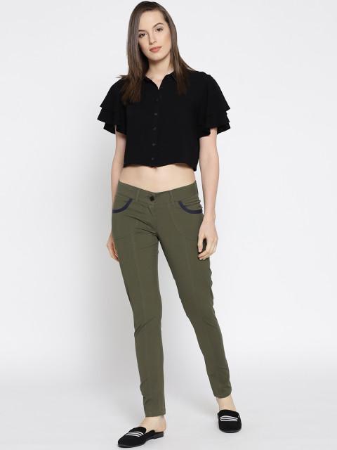 Women Solid Slim Fit Trousers - JUMP USA