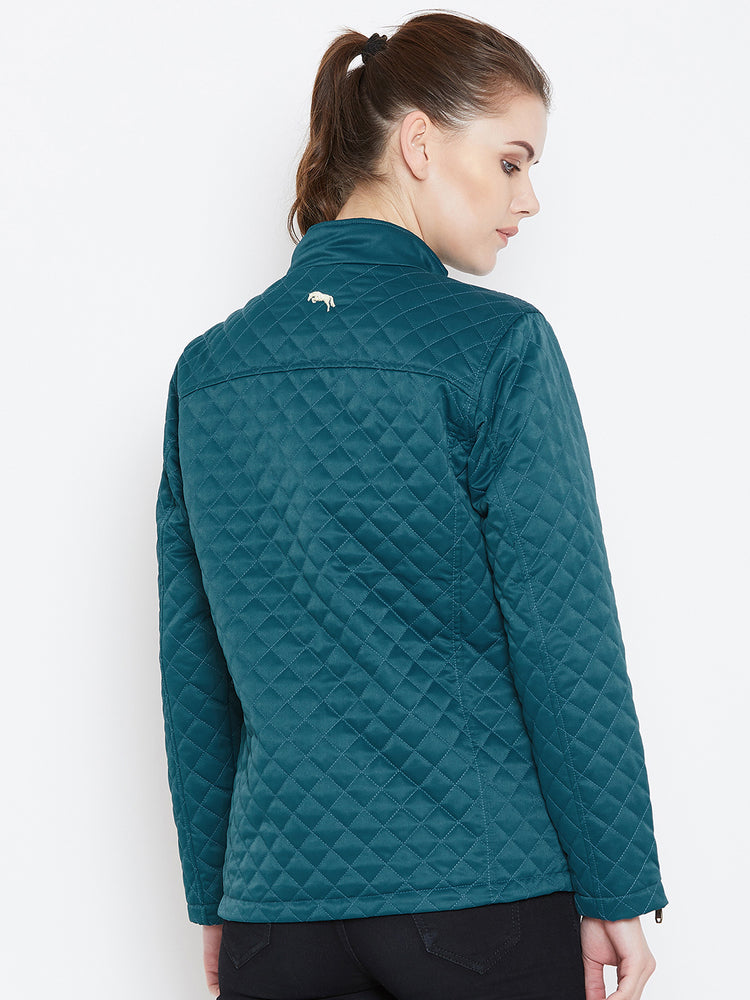 Womens Solid Celtic Blue Quilted Jacket - JUMP USA