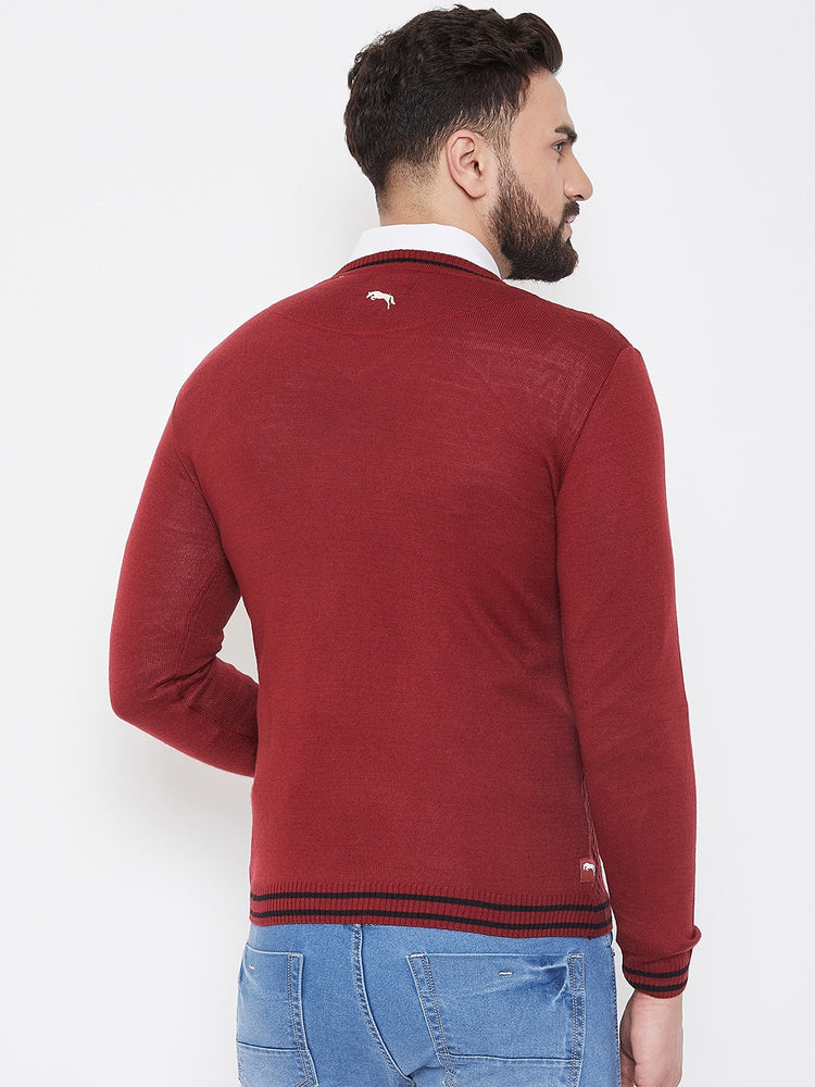 JUMP USA Men Red Self Design Sweater - JUMP USA