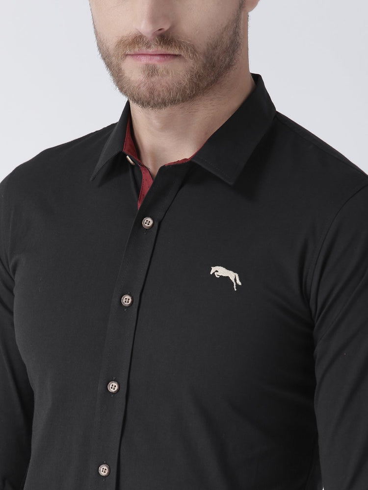 Men Black Solid Cotton Regular Fit Shirt - JUMP USA