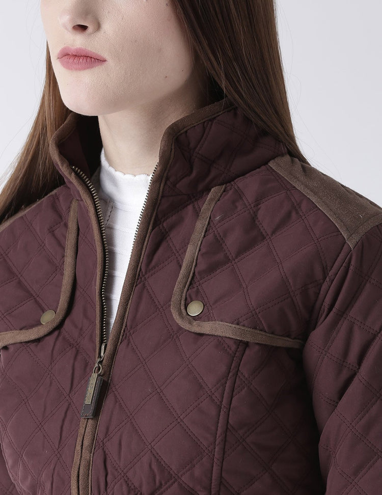Women Polyster Casual Long Sleeve Wine Winter Jacket - JUMP USA (1568775929898)