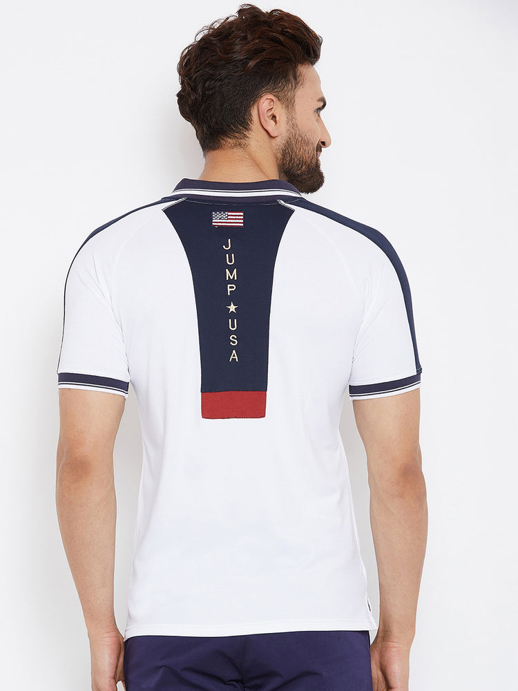 JUMP USA Men White Solid Polo Collar T-Shirt - JUMP USA