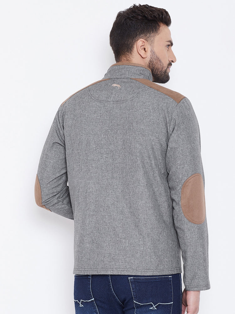 JUMP USA Men Grey Solid Bomber Jacket - JUMP USA