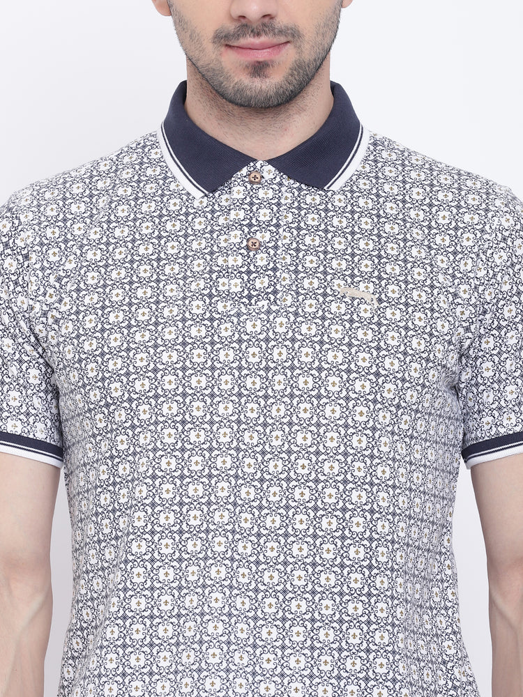 Men Casual Solid White Polo Collar T-Shirt - JUMP USA