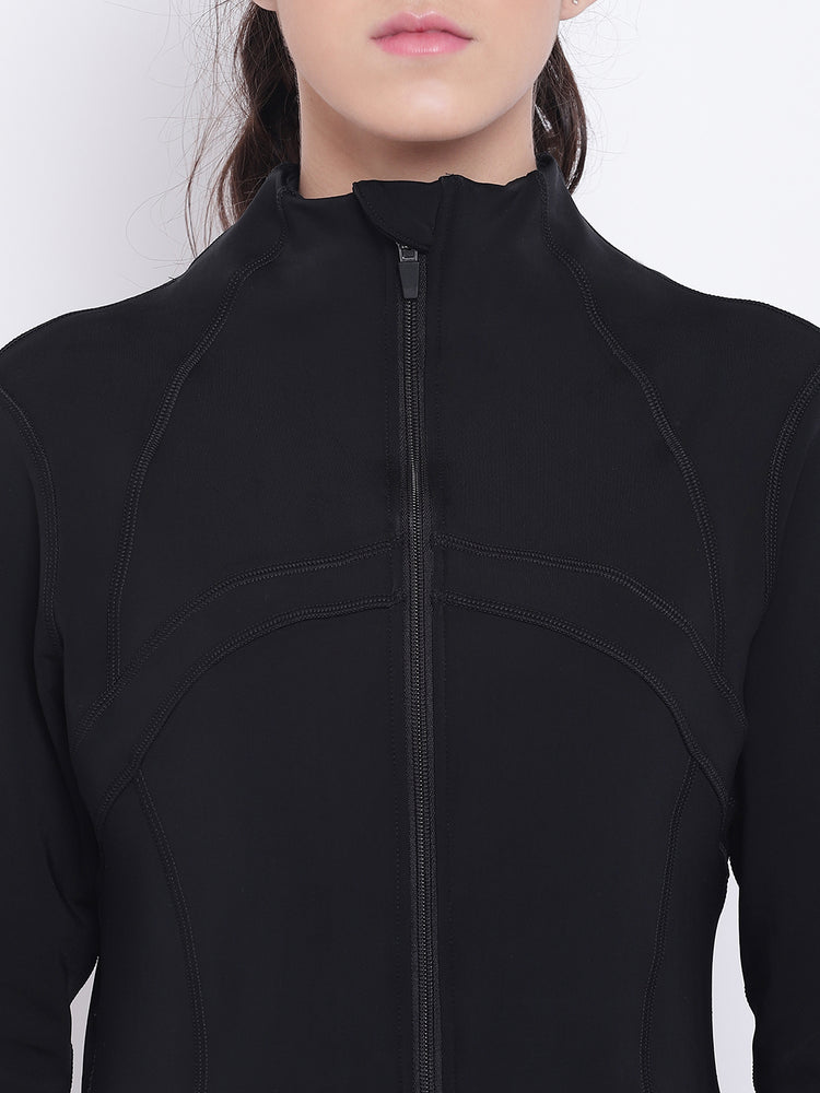 Women Black Sports Sporty Jacket - JUMP USA