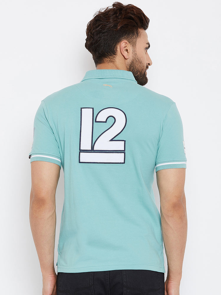 JUMP USA Men Blue Printed Polo Collar T-Shirt - JUMP USA
