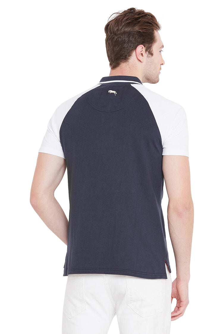 Men Navy Blue Solid Casual Polo T-shirts - JUMP USA
