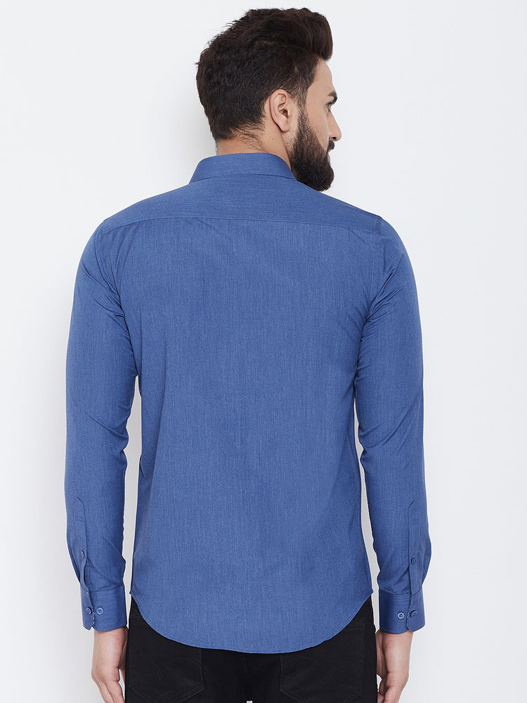 JUMP USA Men Blue Solid Cotton Casual Shirts - JUMP USA