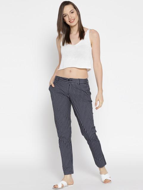 Women Striped Navy Blue Trousers - JUMP USA