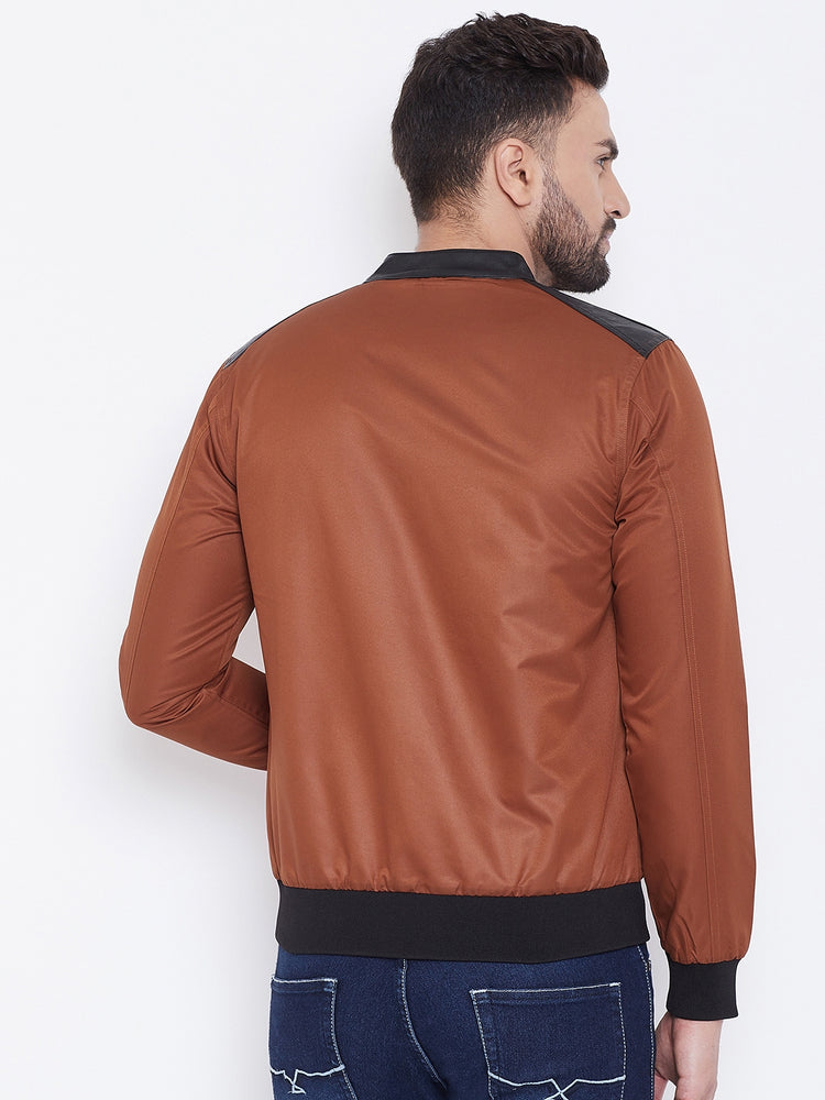 JUMP USA Men Brown Solid Casual Bomber Jacket - JUMP USA