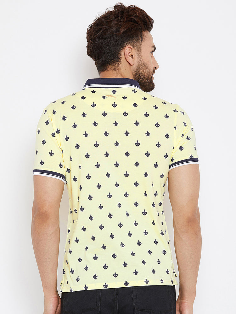 JUMP USA Men Yellow Printed Polo Collar T-Shirt - JUMP USA