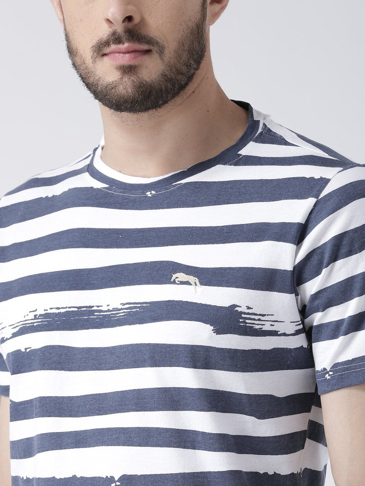 Men White Striped Round Neck T-shirt - JUMP USA
