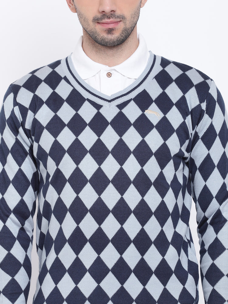 Men Casual Colourblocked Blue Sweaters - JUMP USA