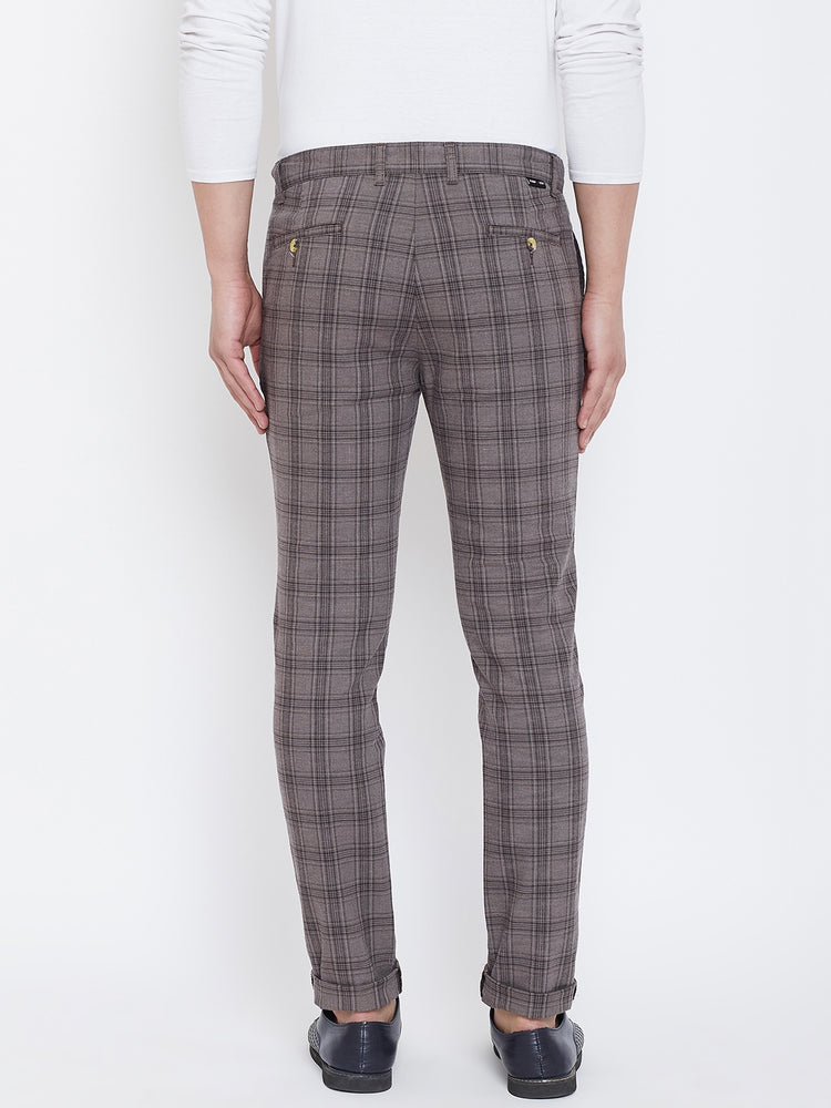 JUMP USA Men Grey Check Slim Fit Cotton Casual Trousers - JUMP USA