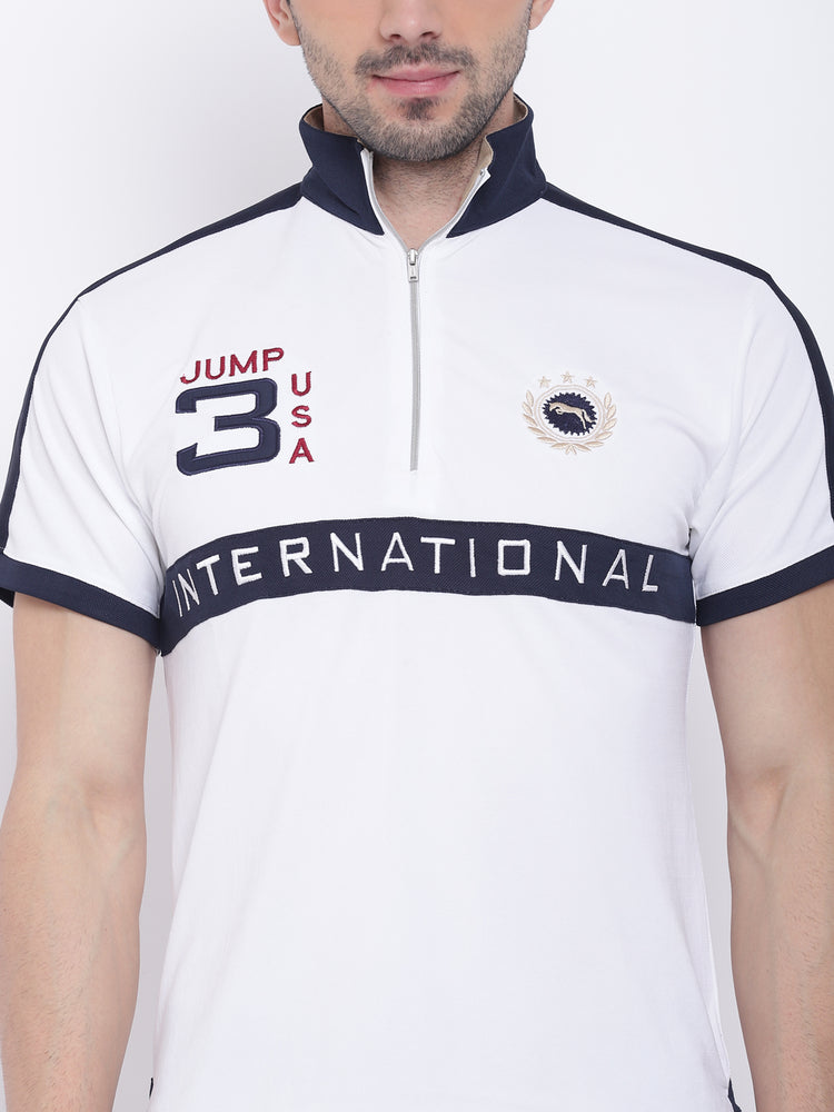 Men Casual Solid White Polo Collar T-Shirt - JUMP USA