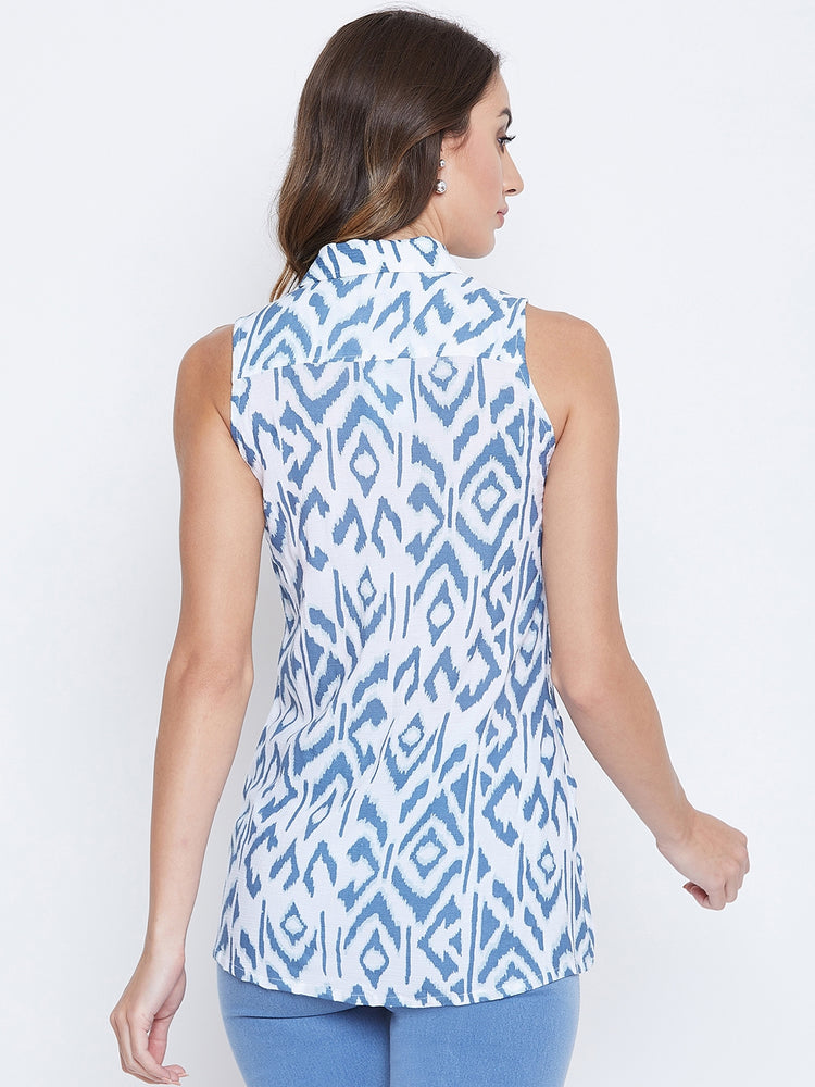 JUMP USA Women White & Blue Printed Casual Shirts - JUMP USA