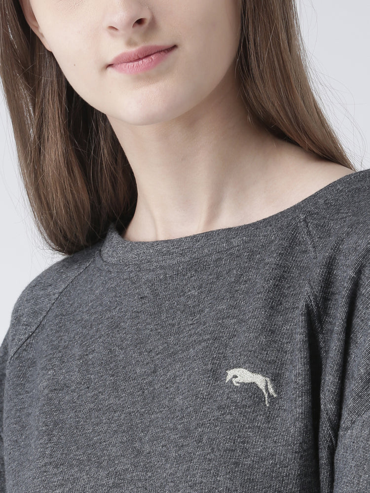 Women Charcoal Solid Polyester Top - JUMP USA