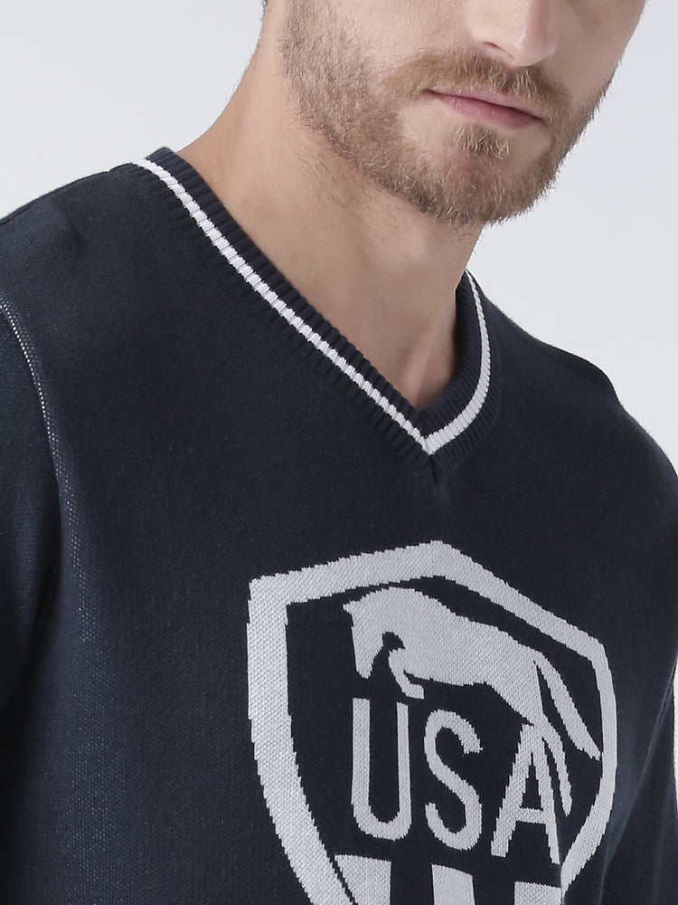 Men Navy Blue Solid Sweater - JUMP USA