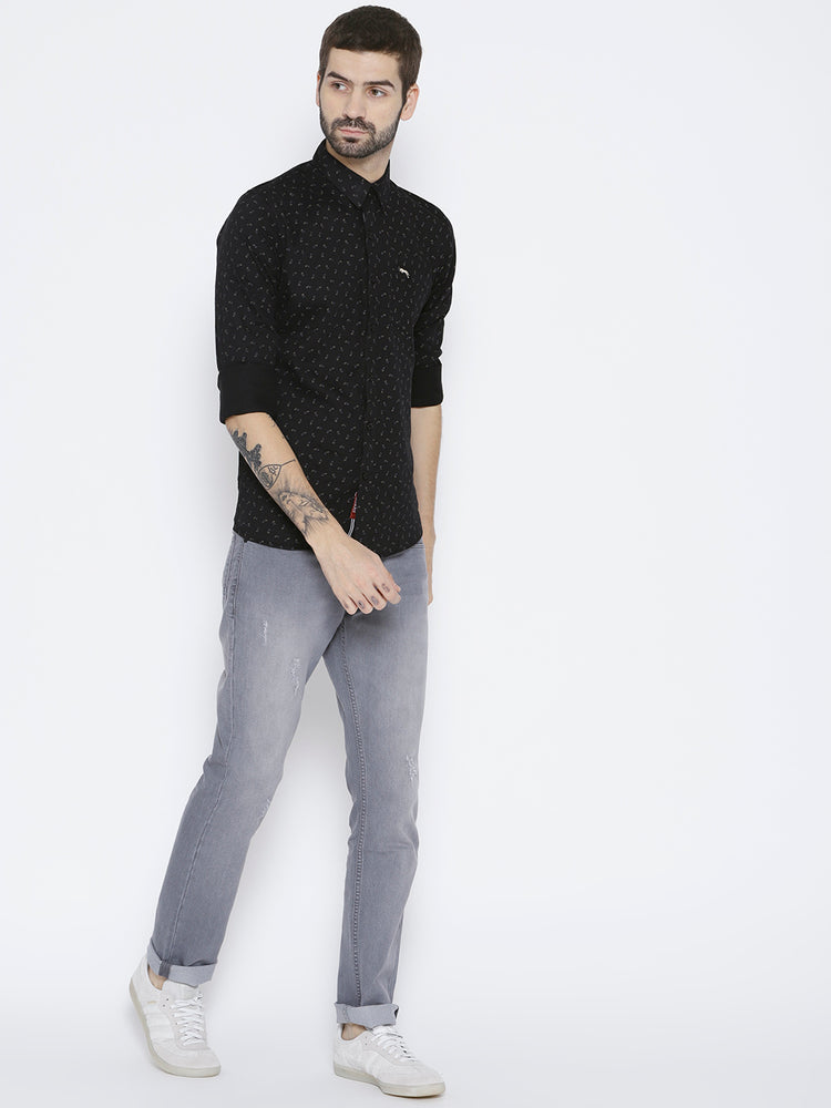 Men Black Slim Fit Printed Casual Shirt - JUMP USA