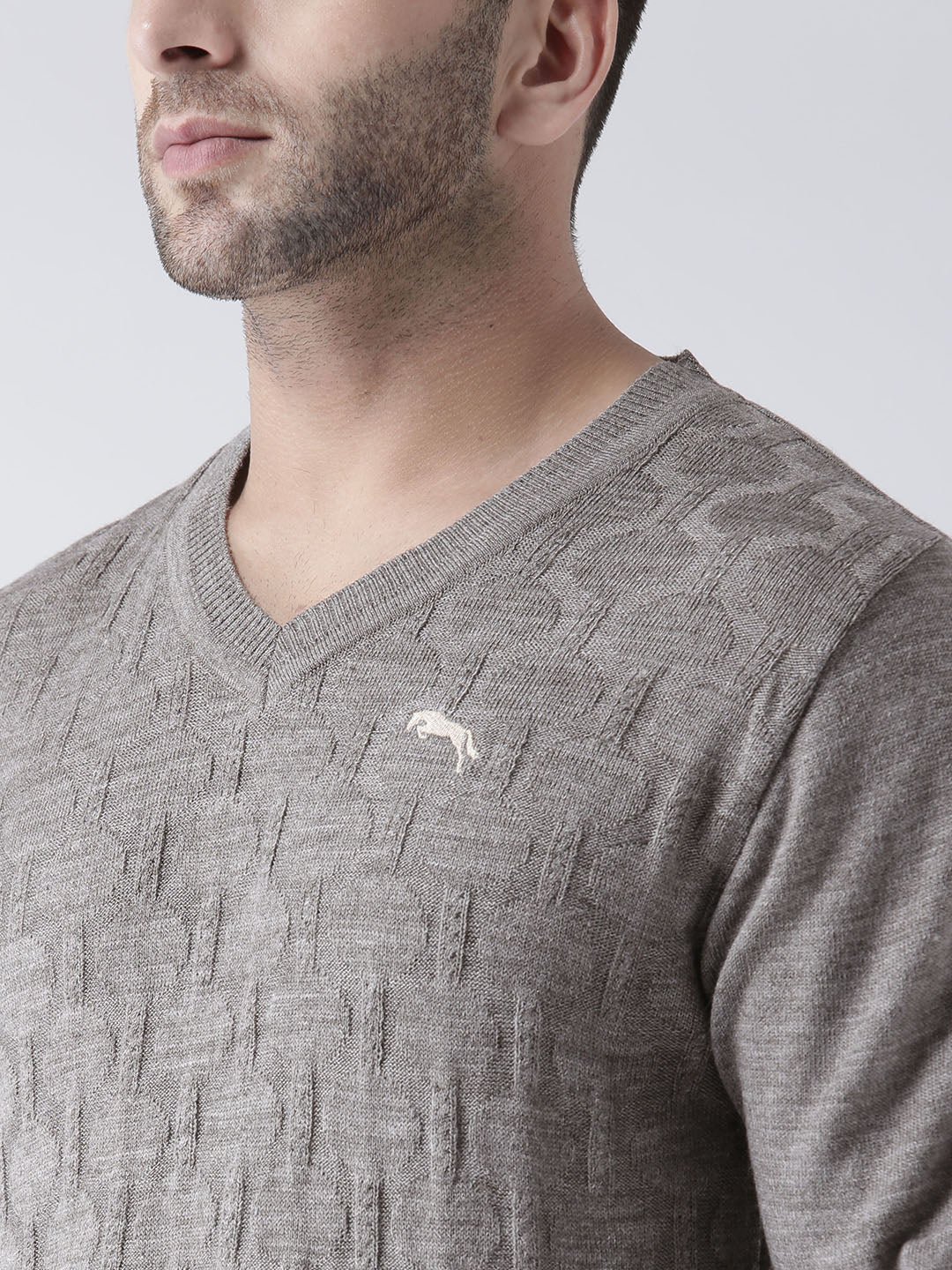 Men Beige self Design Pullover - JUMP USA