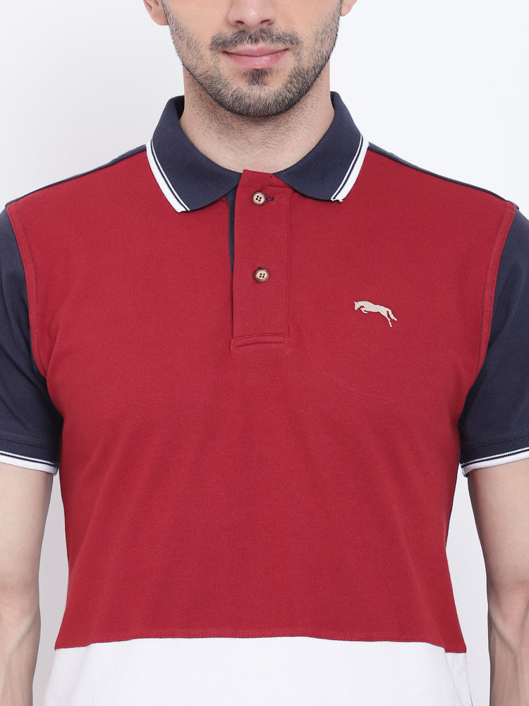 Men Casual Solid Red Polo Collar T-Shirt - JUMP USA