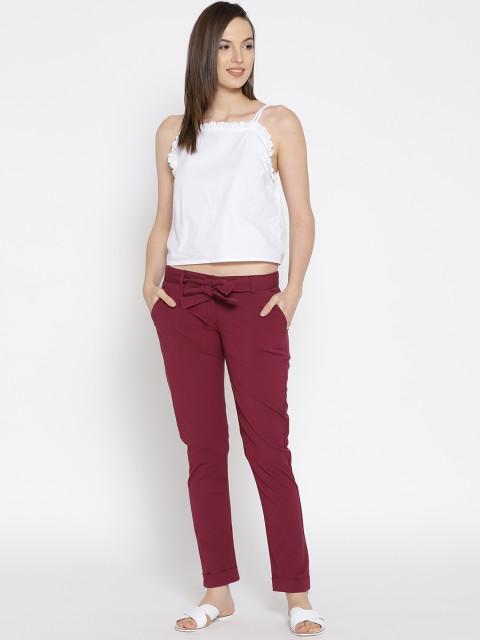 Women Solid Cropped Trousers - JUMP USA