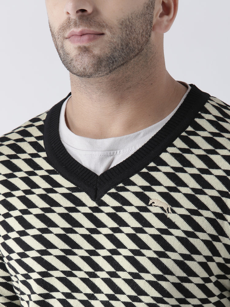 Men Black and Beige Colourblocked Pullover - JUMP USA