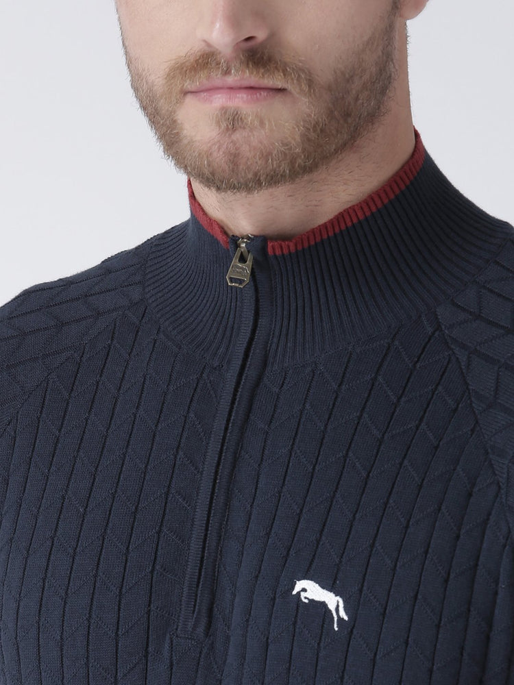 Men Navy Blue Solid Sweater - JUMP USA