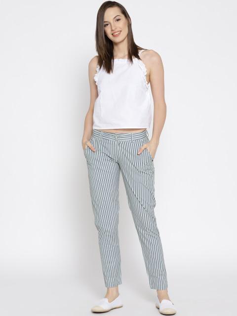 Women Striped White Trousers - JUMP USA