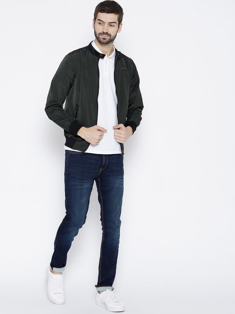 Men Green Solid Open Front Jacket - JUMP USA
