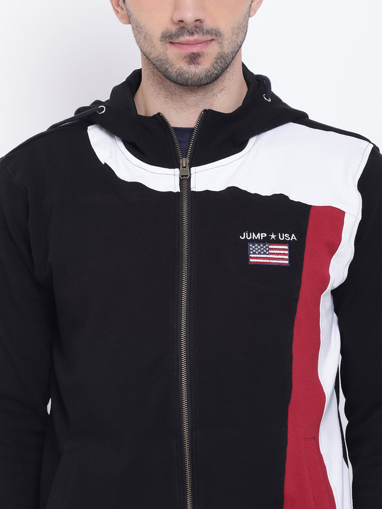 Men Casual Colourblocked Black Sweatshirt - JUMP USA
