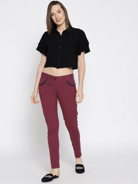 Women Solid Slim Fit Trousers - JUMP USA