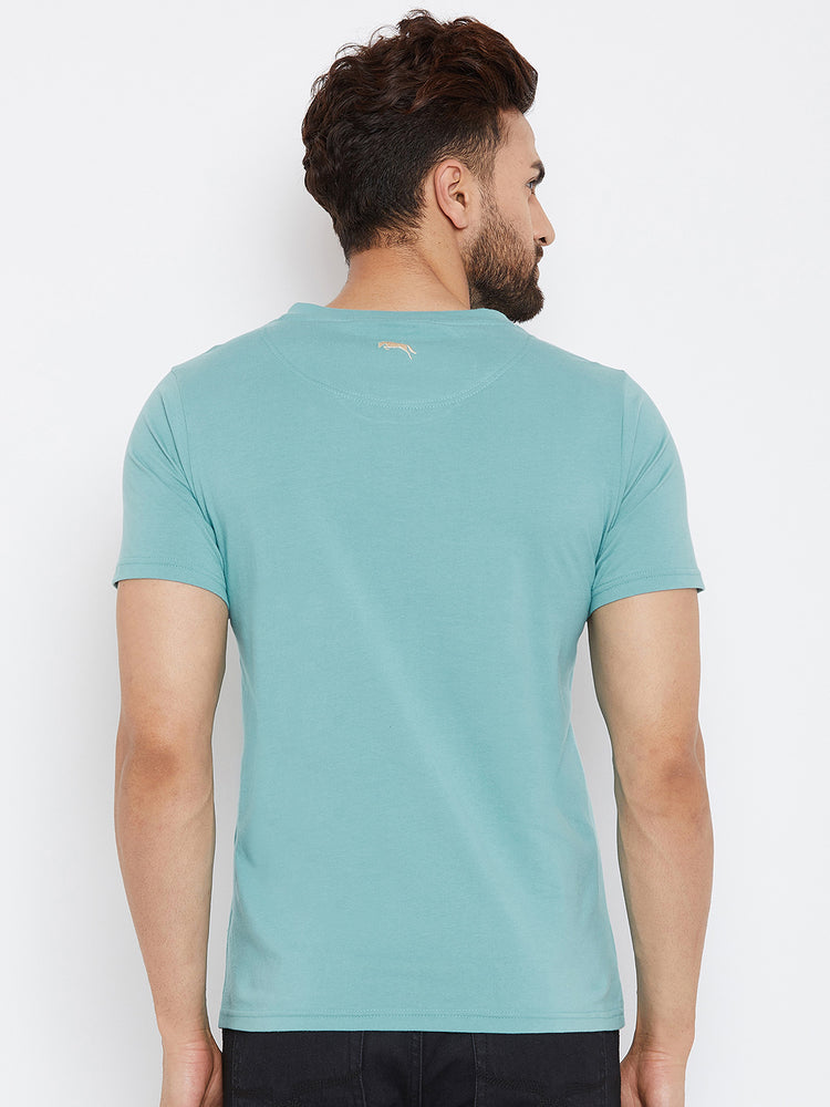 JUMP USA Men Blue Solid Round Neck T-Shirt - JUMP USA