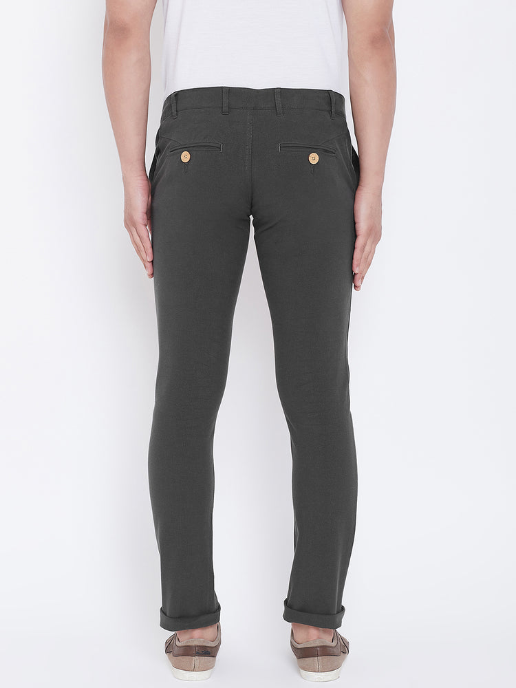 JUMP USA Men Charcoal Casual Slim Fit Solid Chinos - JUMP USA