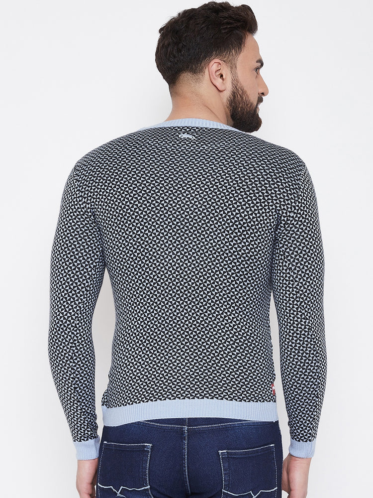 JUMP USA Men Blue Self Design Sweater - JUMP USA