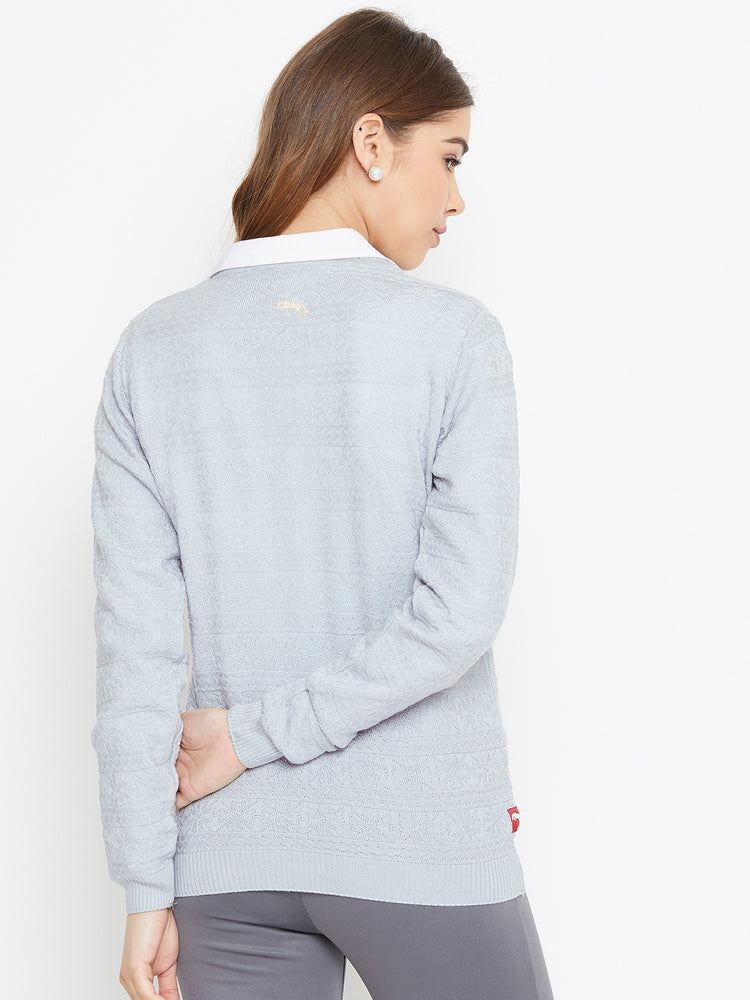 JUMP USA Women Blue Self Design Sweater - JUMP USA
